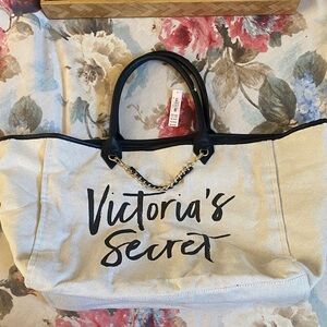 Victoria's Secret Black and Cream Tote Bag